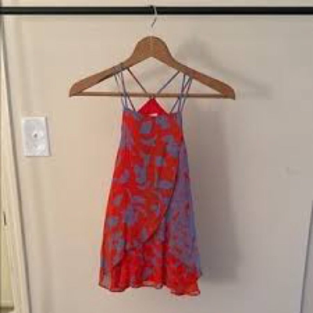 Maeve Contrasting Floral Red and Purple Women's Top Large - Picture 2 of 5